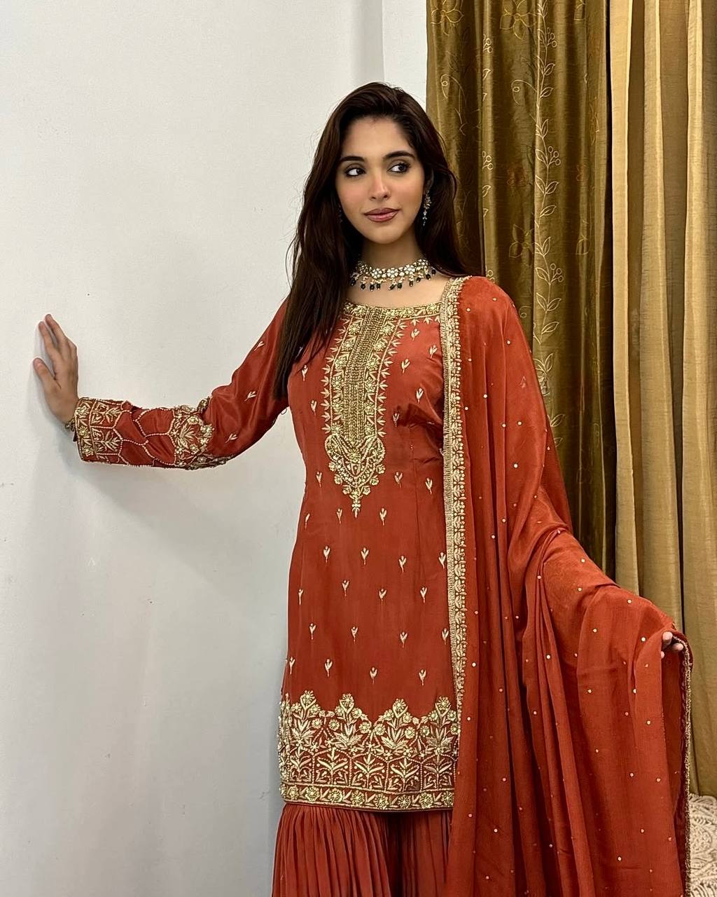 Party Wear Top-Plazzo Set with Dupatta