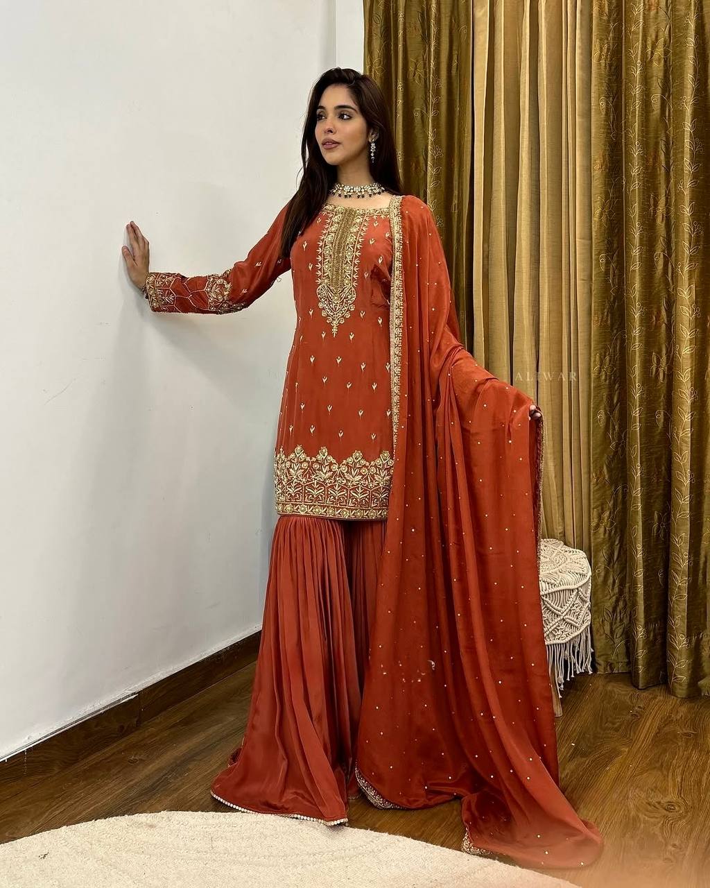 Party Wear Top-Plazzo Set with Dupatta