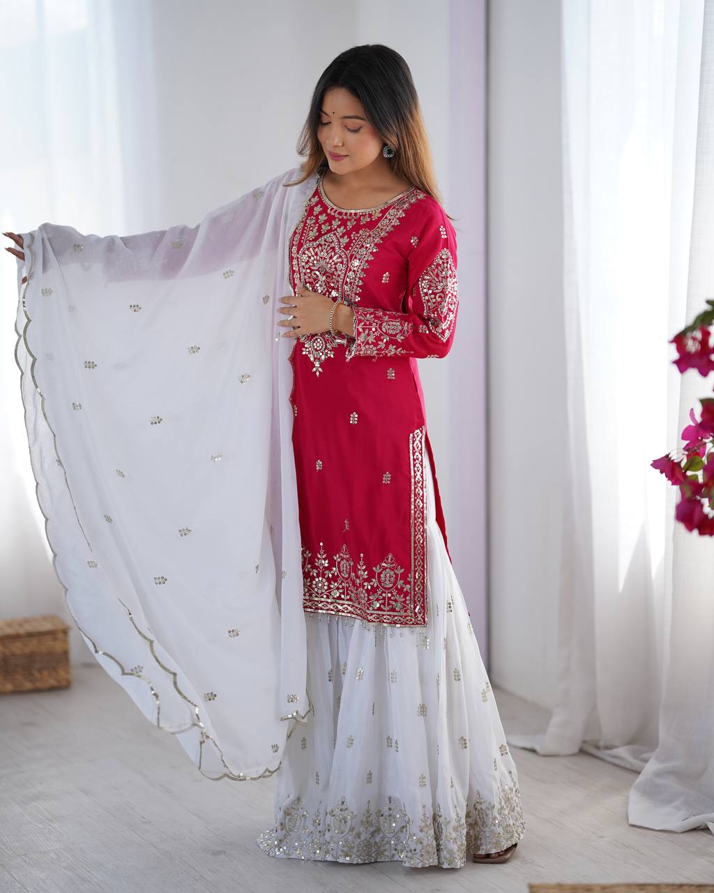 Premium Designer Embroidered Top-Plazzo Set with Dupatta