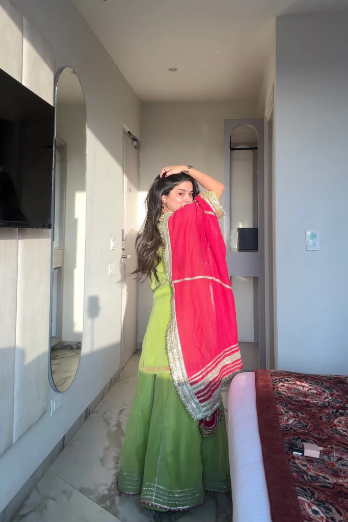 Khwahish Pure Organza Neon Green Sharara Set with Dupatta