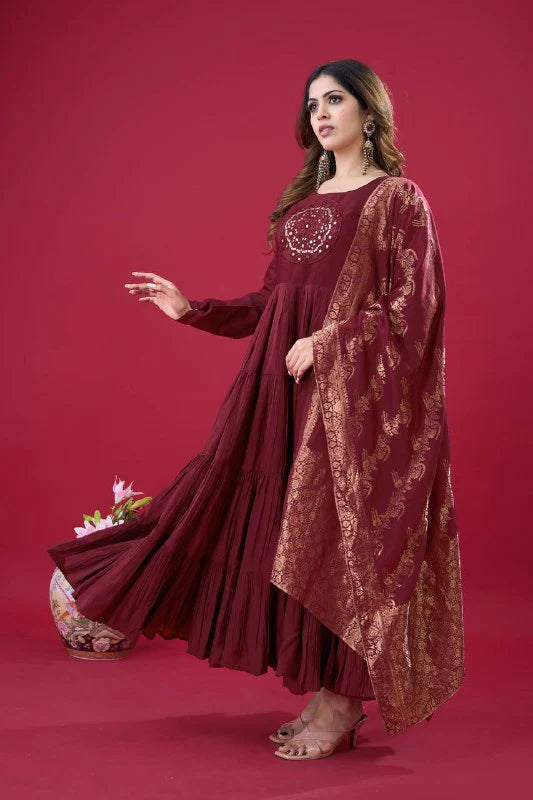 Designer Party Wear Gown with Heavy Embroidery & Dupatta