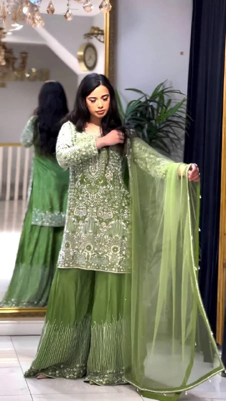 Designer Party Wear Set Top, Palazzo & Dupatta