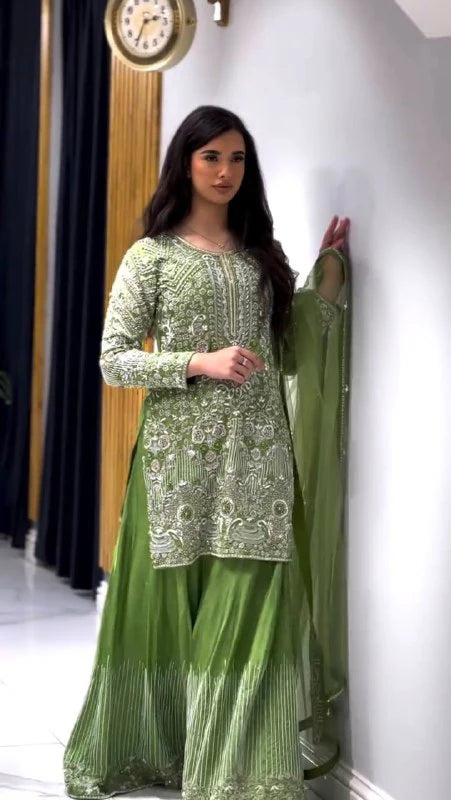 Designer Party Wear Set Top, Palazzo & Dupatta