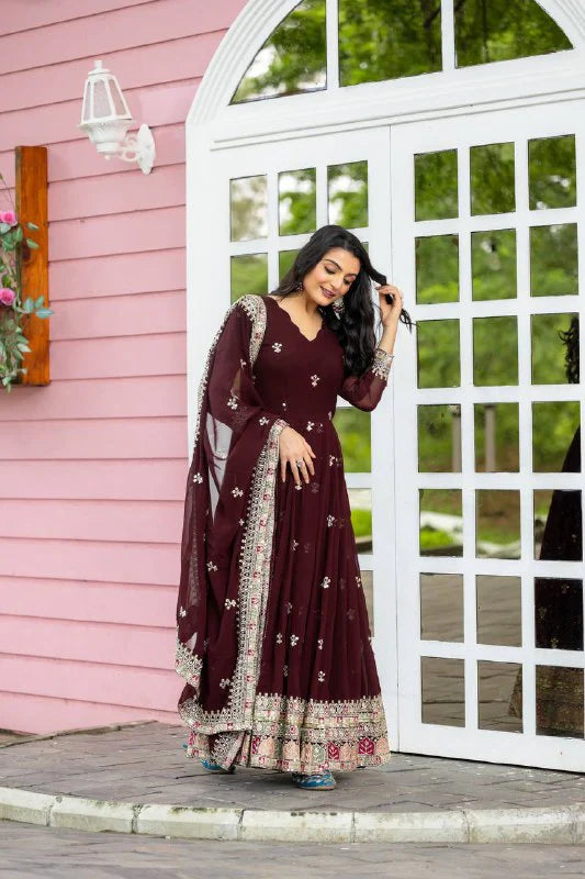 Designer Party Wear Gown with Heavy Embroidery Sequence Work