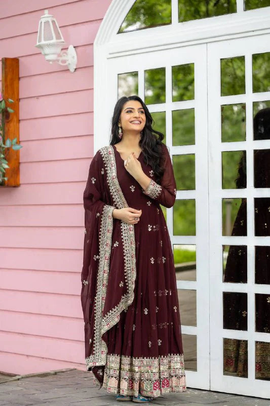 Designer Party Wear Gown with Heavy Embroidery Sequence Work