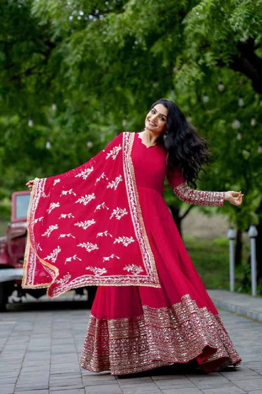 Luxury Party Wear Heavy Embroidered Gown with Dupatta