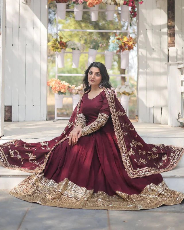 Party Wear Heavy Embroidery Gown with Dupatta