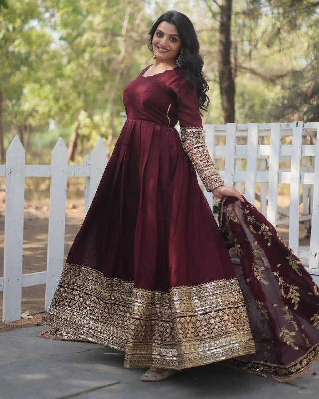 Party Wear Heavy Embroidery Gown with Dupatta