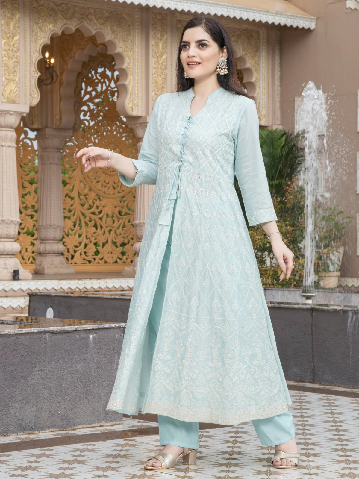 Lucknowi Embroidery Cotton Kurta Set for Women
