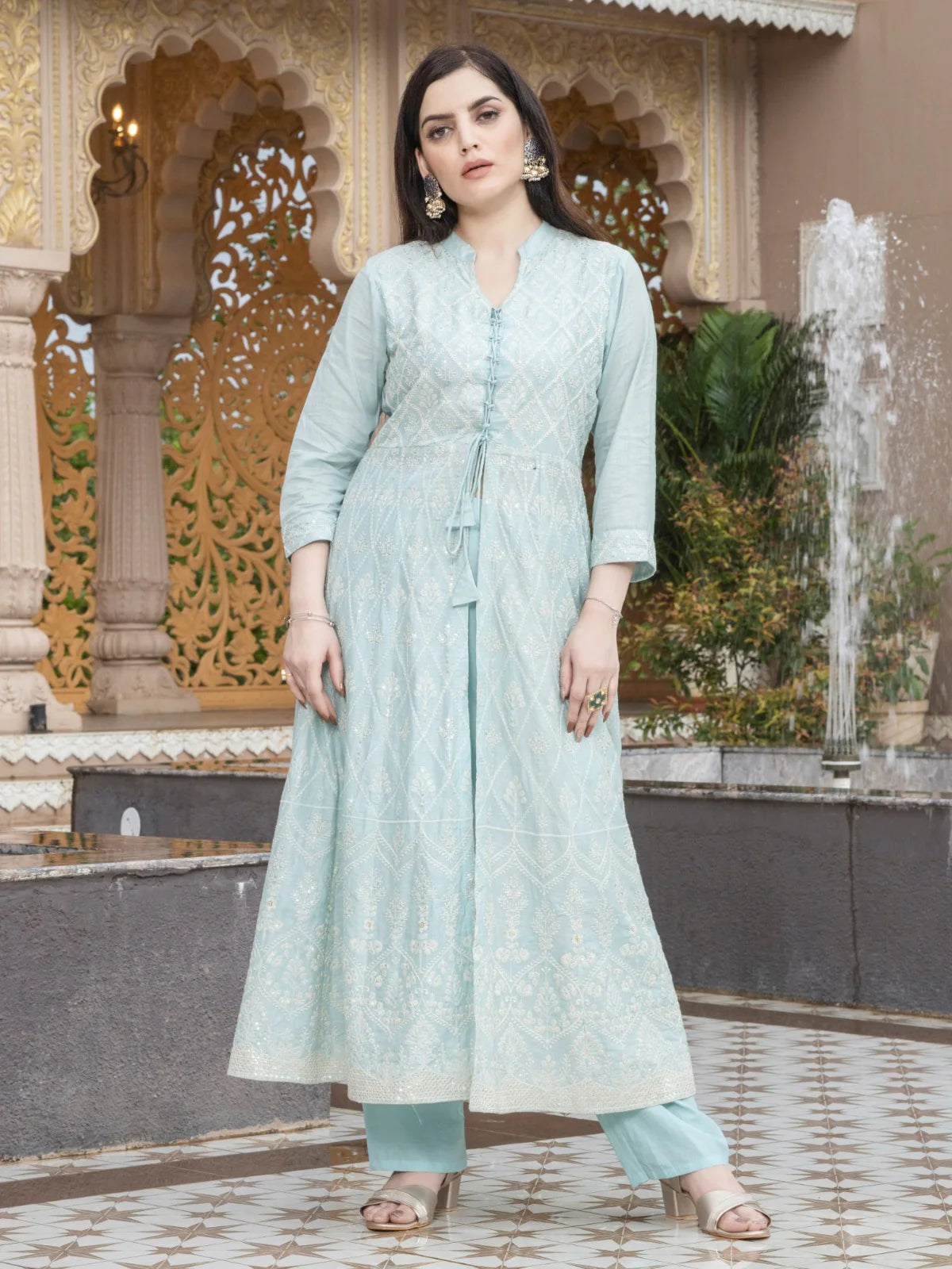 Lucknowi Embroidery Cotton Kurta Set for Women