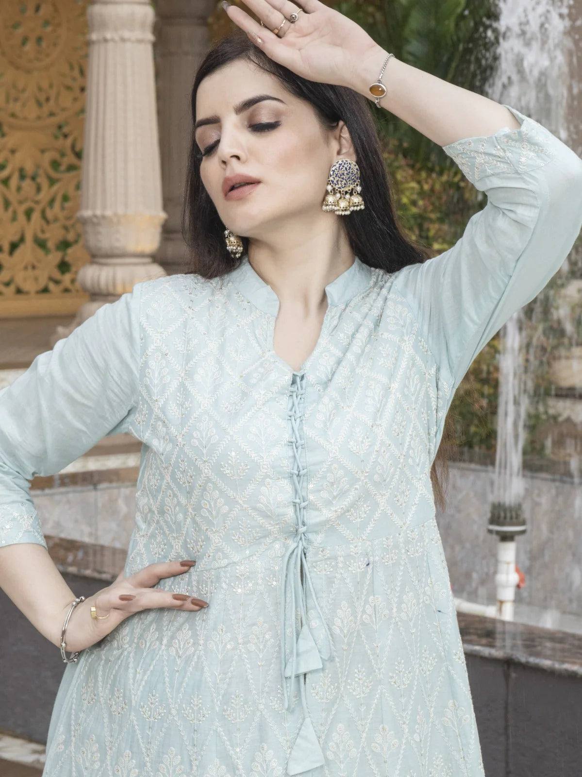 Lucknowi Embroidery Cotton Kurta Set for Women