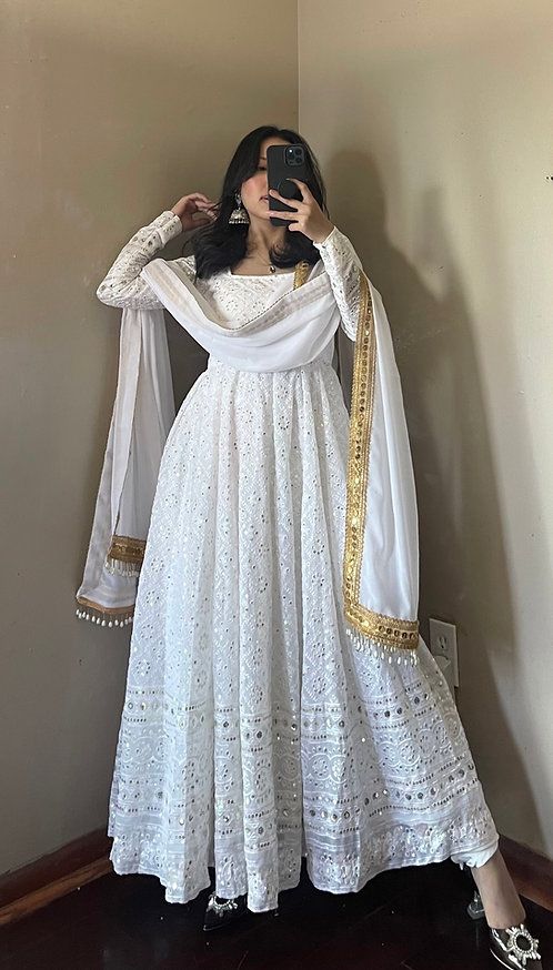Georgette Embroidered Gown Set for Women