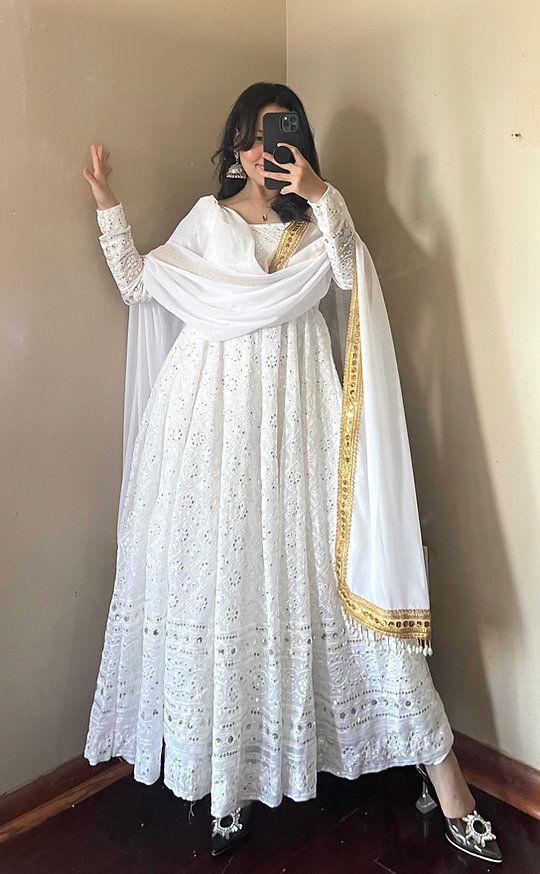 Georgette Embroidered Gown Set for Women