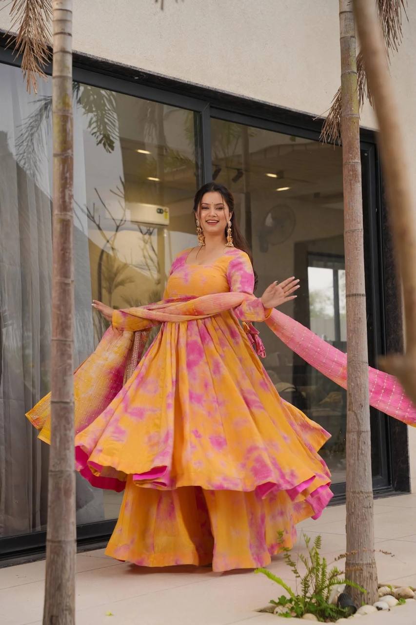 New Designer Vichitra Silk Gown-Plazzo Set
