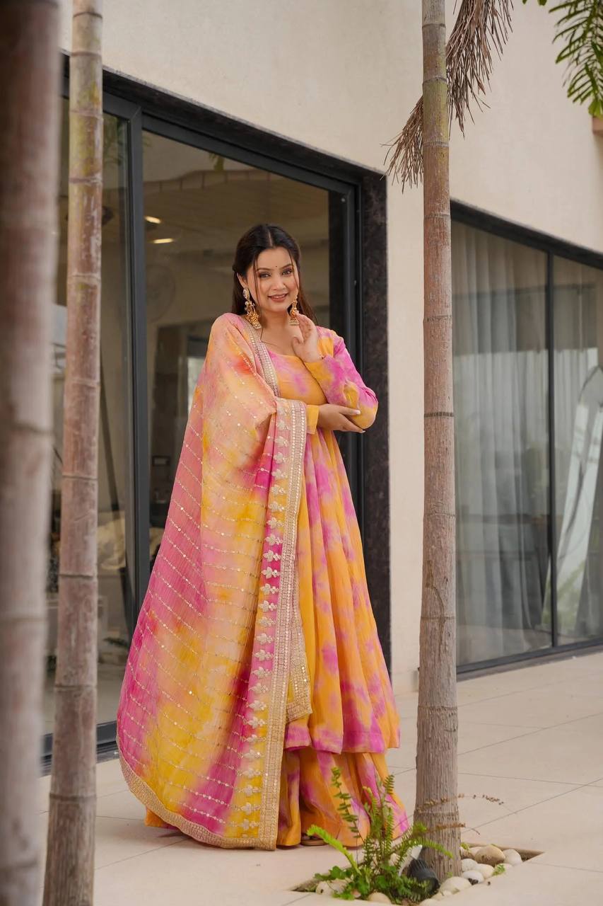 New Designer Vichitra Silk Gown-Plazzo Set