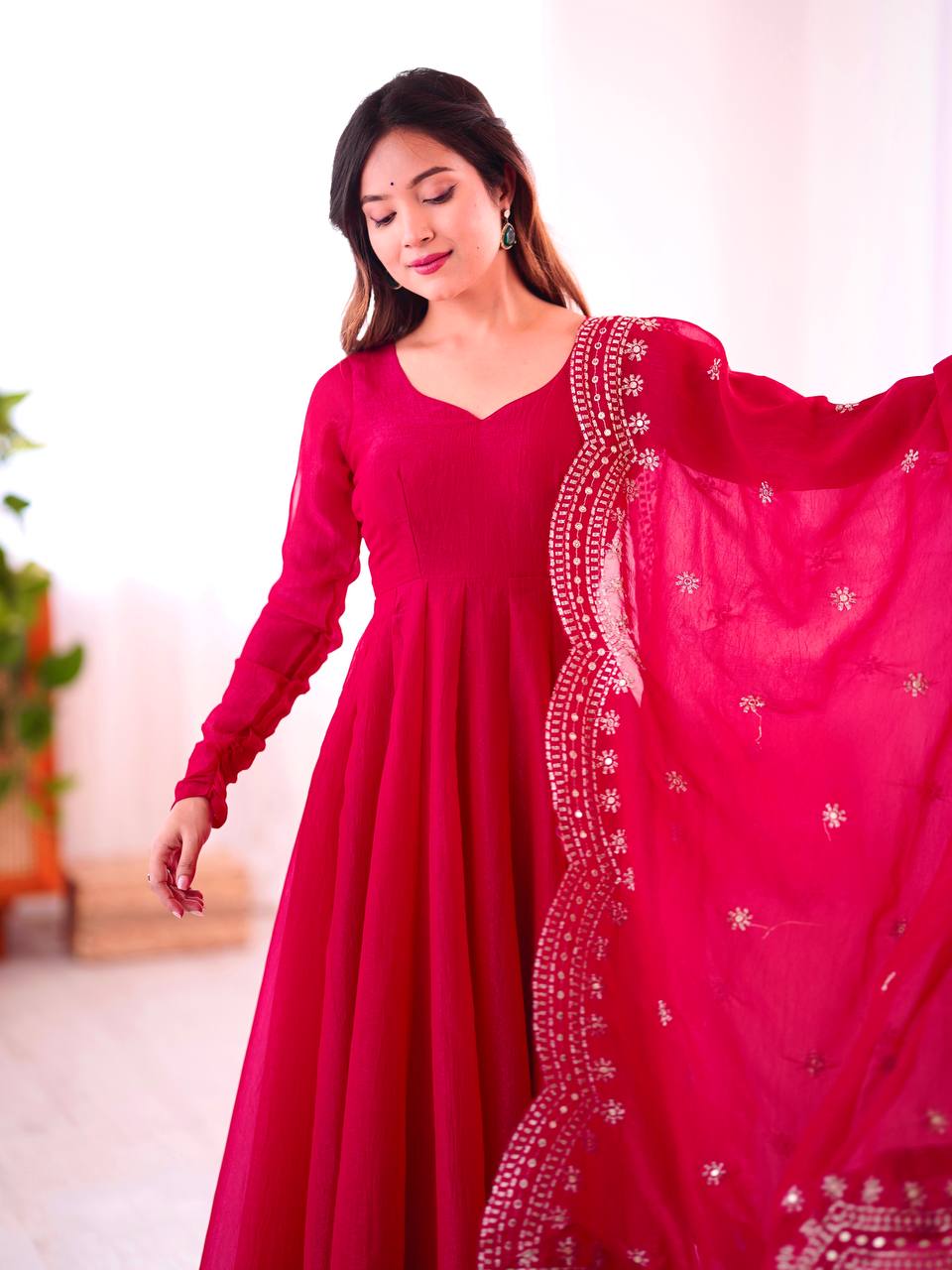 Real Modeling Heavy Designer Party Wear Gown Set Fandy Silk with Embroidery Sequence Work & Dupatta