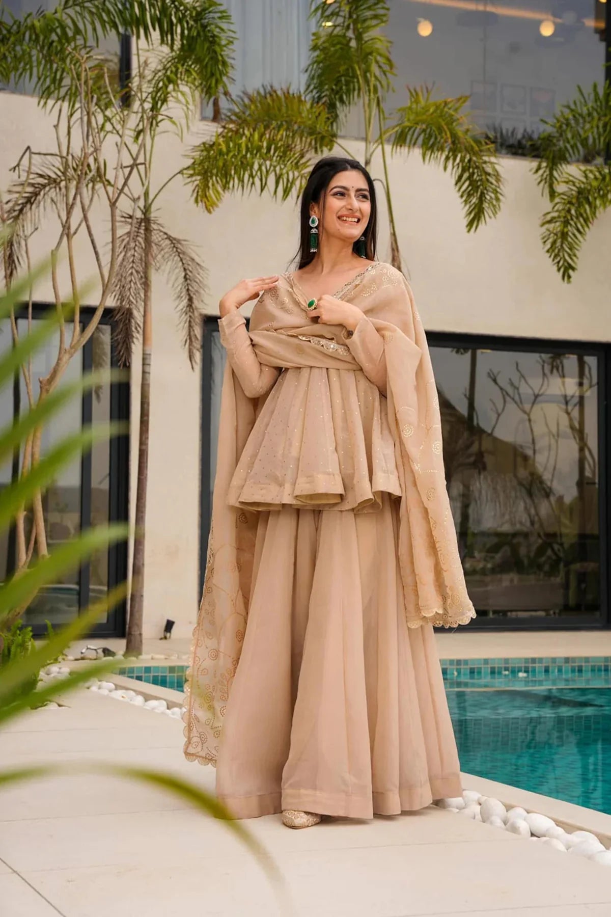 Tabby Organza Suit with Handwork Dupatta