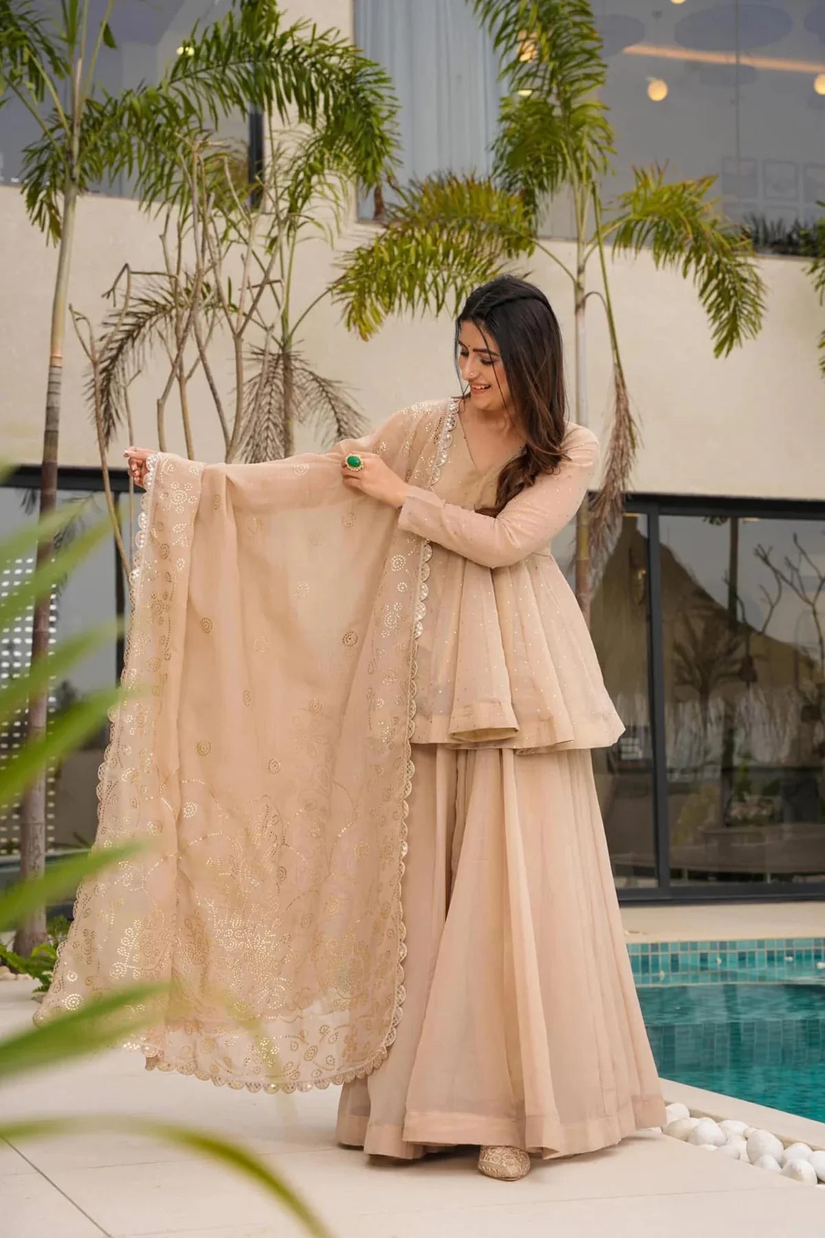 Tabby Organza Suit with Handwork Dupatta