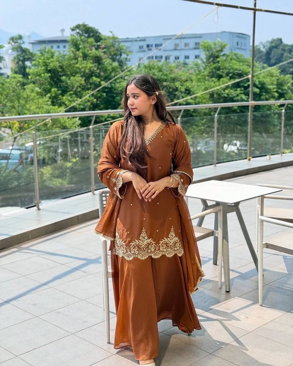 Party Wear Embroidered Top-Plazzo Set with Dupatta