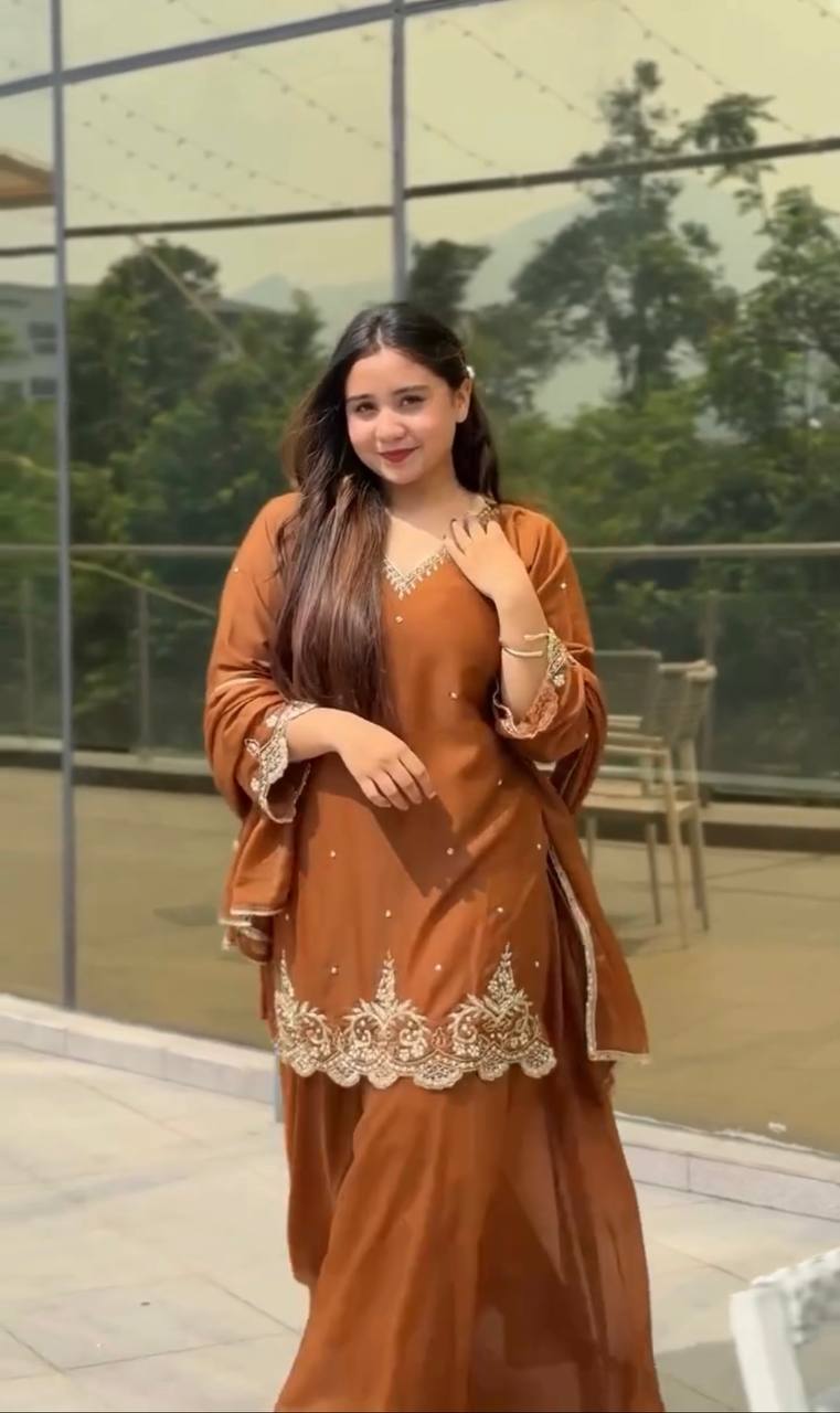 Party Wear Embroidered Top-Plazzo Set with Dupatta