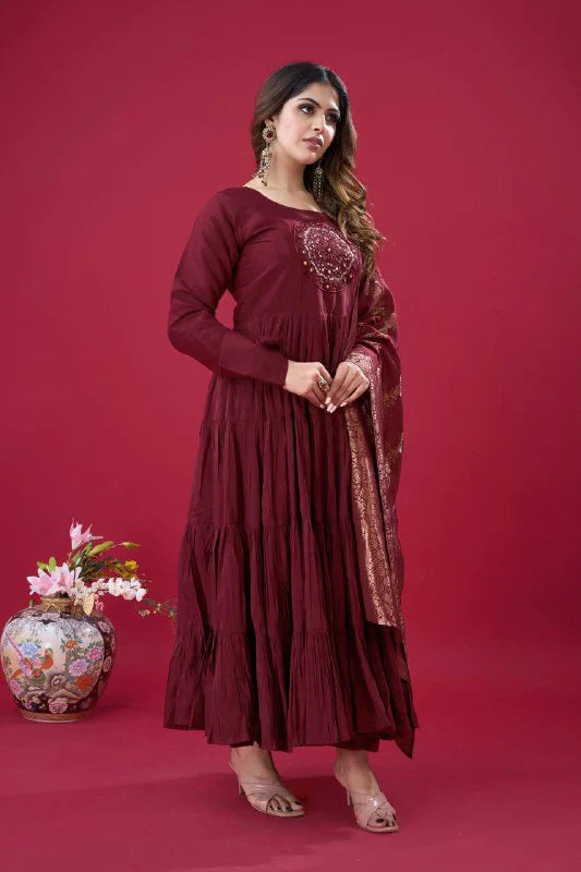Designer Party Wear Gown with Heavy Embroidery & Dupatta