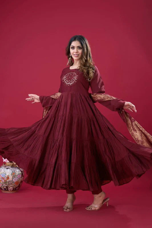 Designer Party Wear Gown with Heavy Embroidery & Dupatta