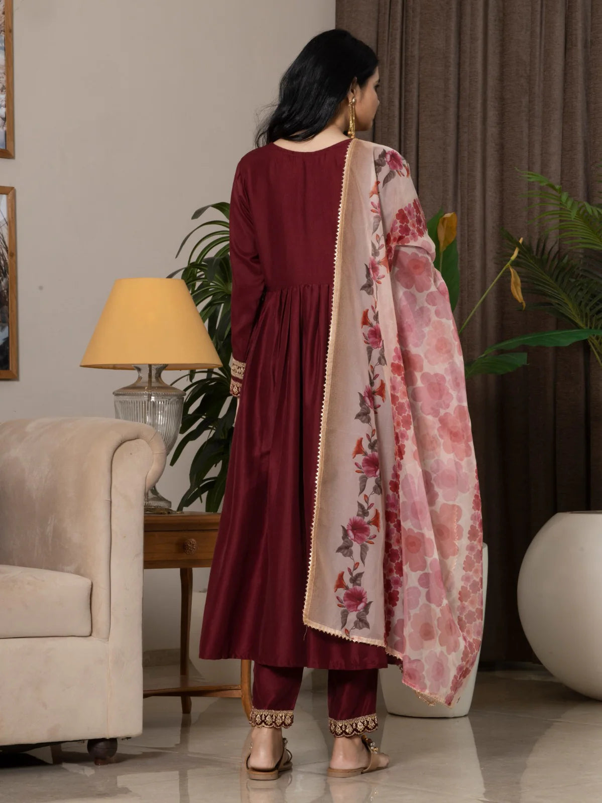 Elegant Embroidered Chinon Suit Set