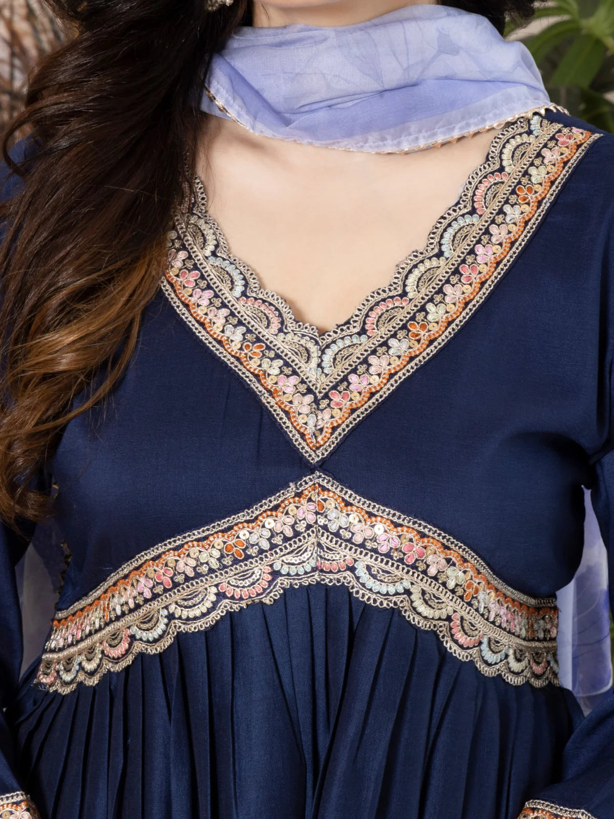 Embroidered Chinon Suit Set with Tabby Organza Dupatta