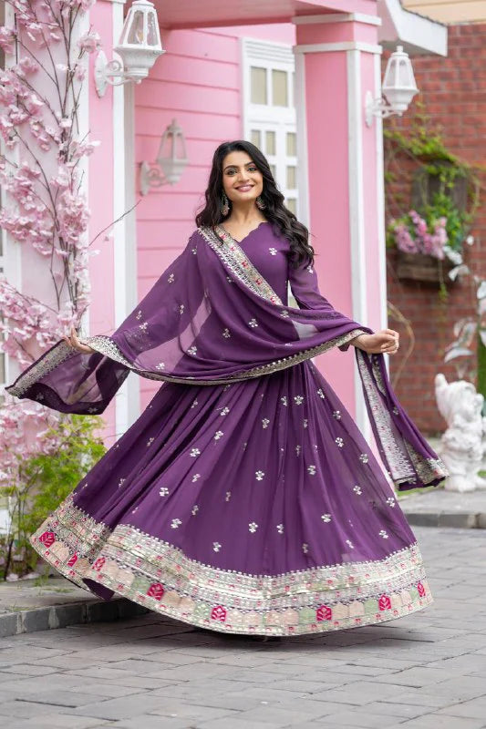 Georgette Gown with Heavy Embroidery