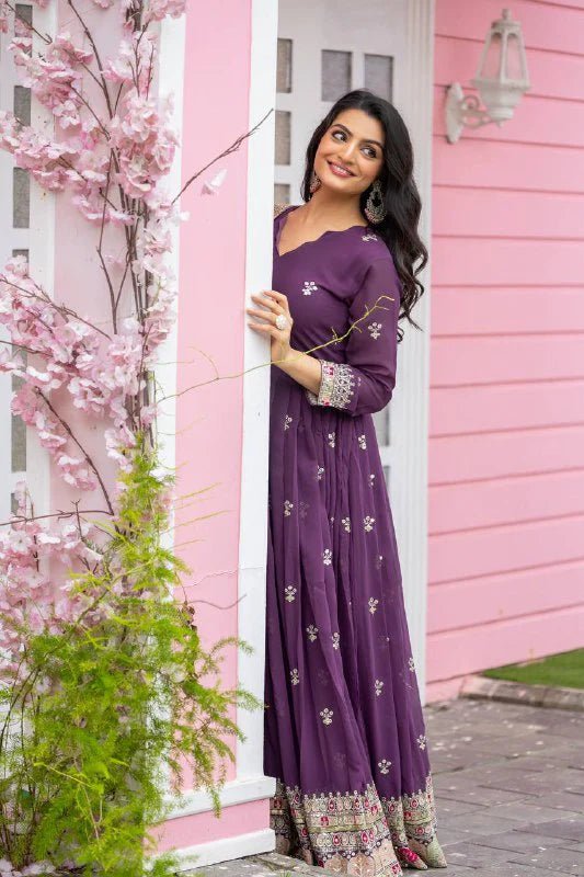 Georgette Gown with Heavy Embroidery