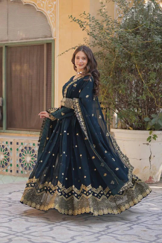 Luxury Embroidered Party Wear Gown with Dupatta
