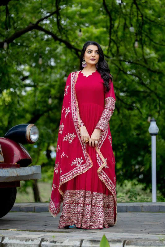Luxury Party Wear Heavy Embroidered Gown with Dupatta