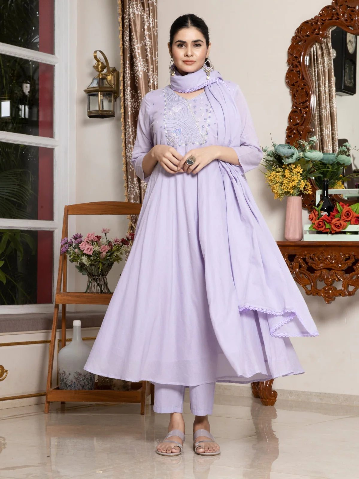 Pure Cotton Embroidered Suit Set with GPO Lace Dupatta