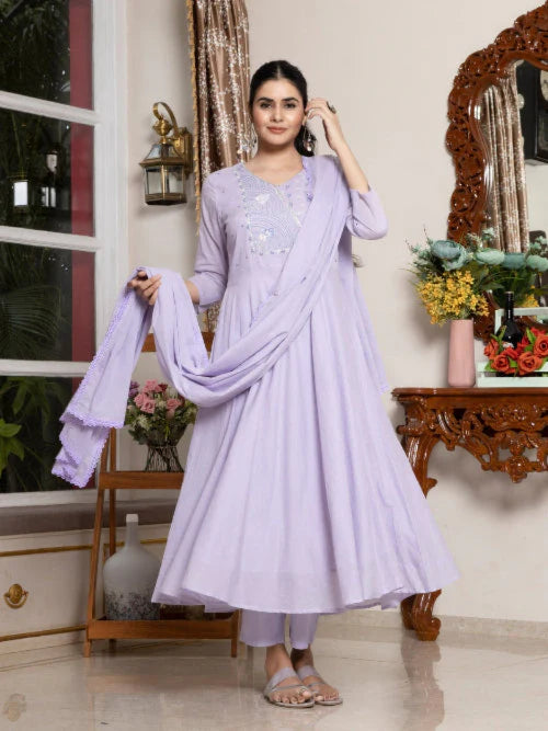 Pure Cotton Embroidered Suit Set with GPO Lace Dupatta