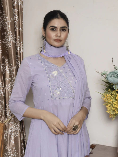 Pure Cotton Embroidered Suit Set with GPO Lace Dupatta