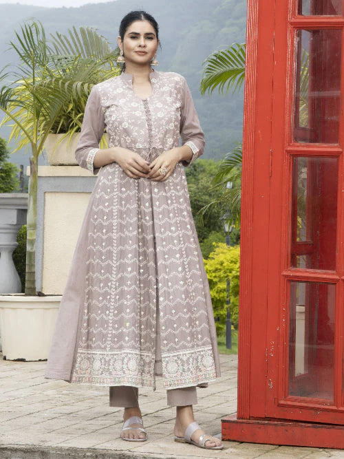Pure Cotton Lakhnavi Embroidered Suit Set
