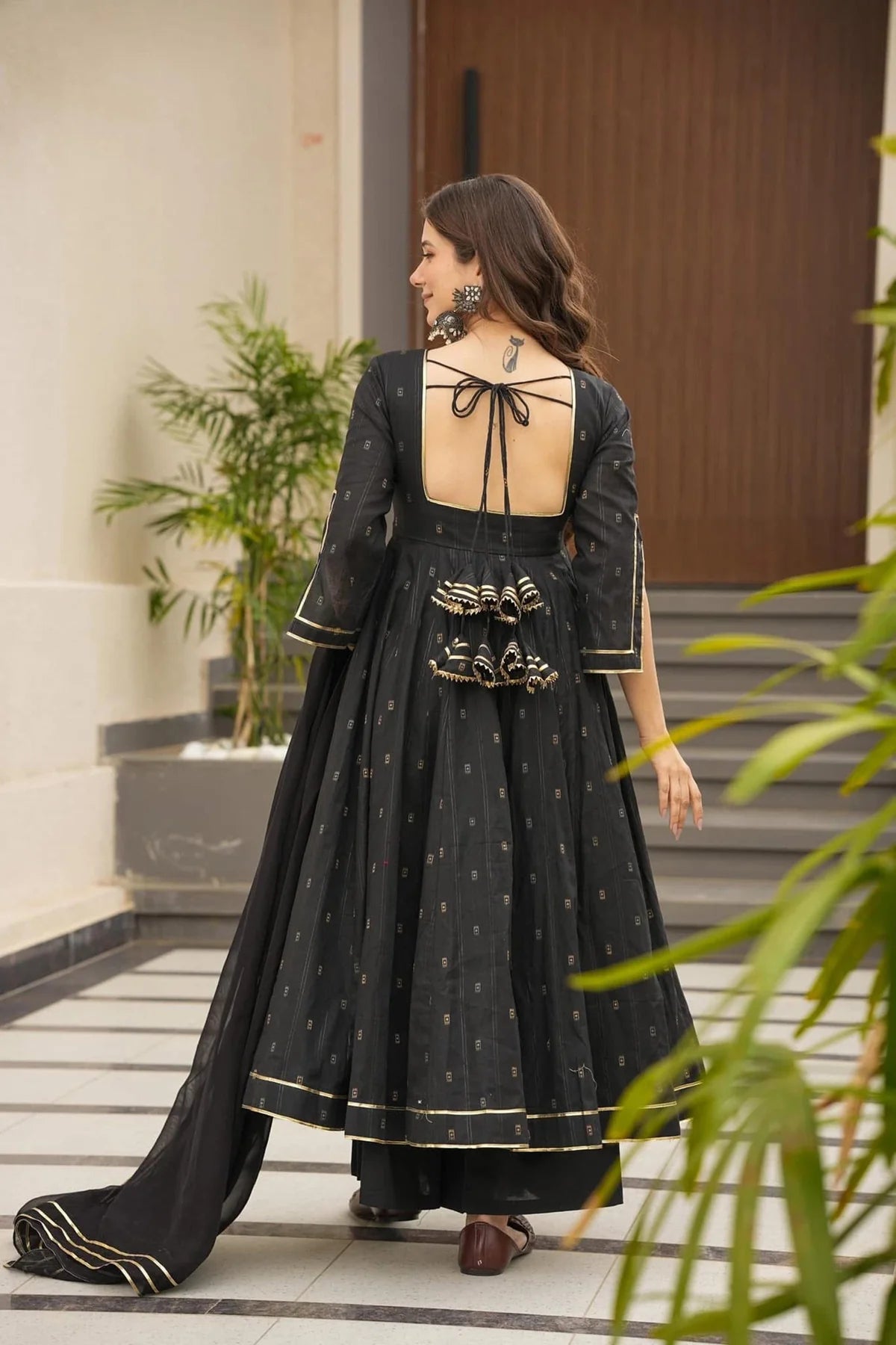 Muslin Anarkali Suit Set with Palazzo and Dupatta