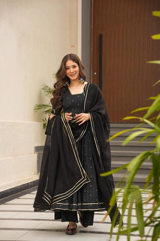 Muslin Anarkali Suit Set with Palazzo and Dupatta