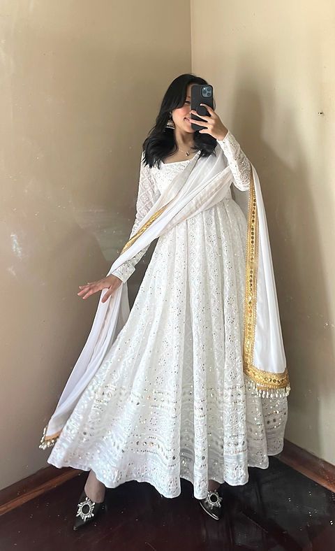 Georgette Embroidered Gown Set for Women